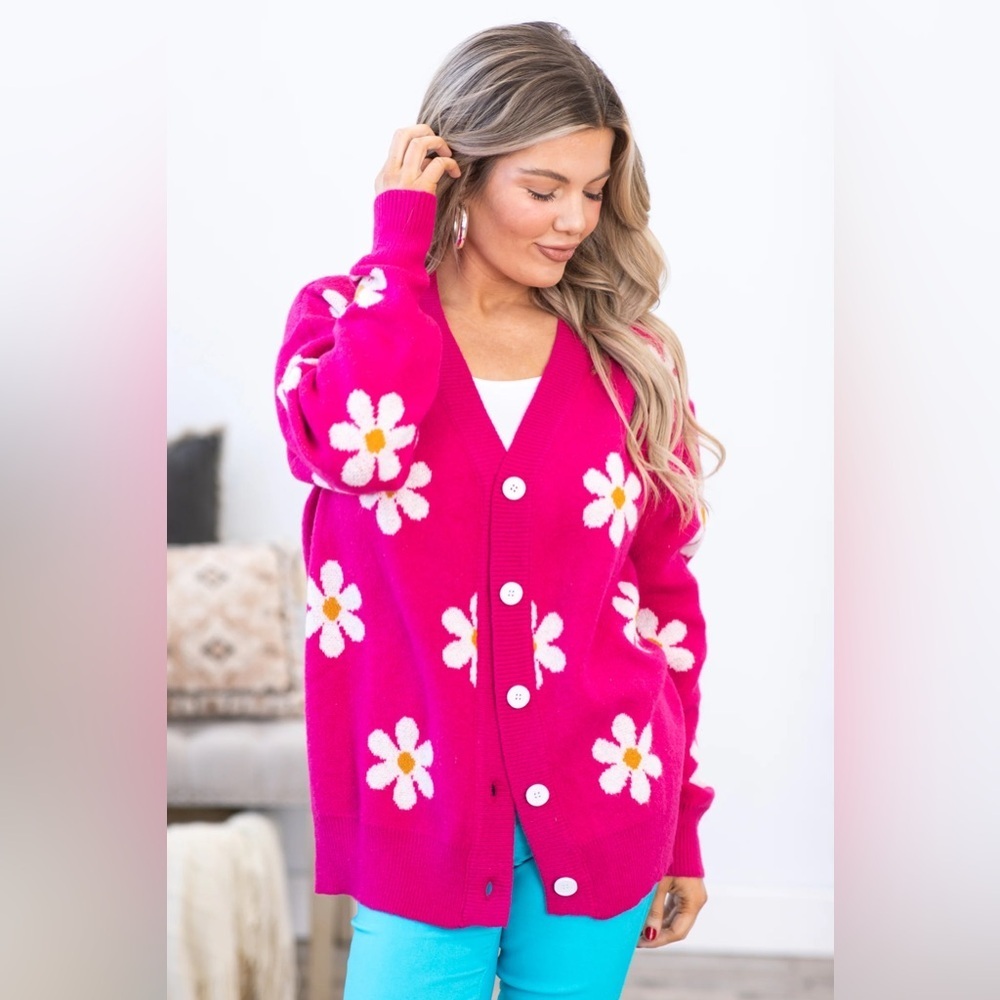 Haptics Pink Floral Women's Sweater size 1x